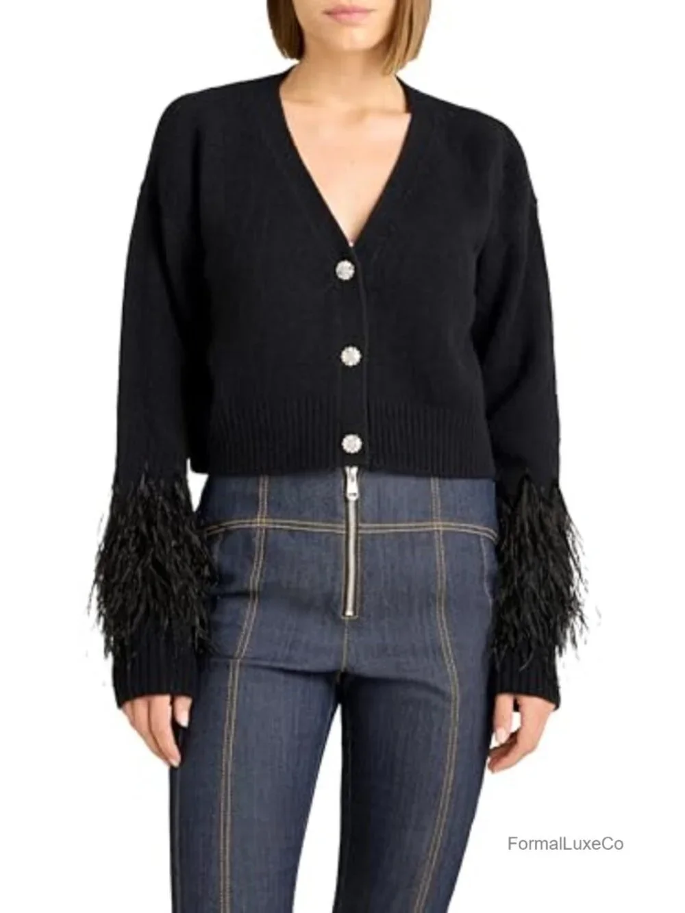 Cropped Feather Cardigan Long Sleeve